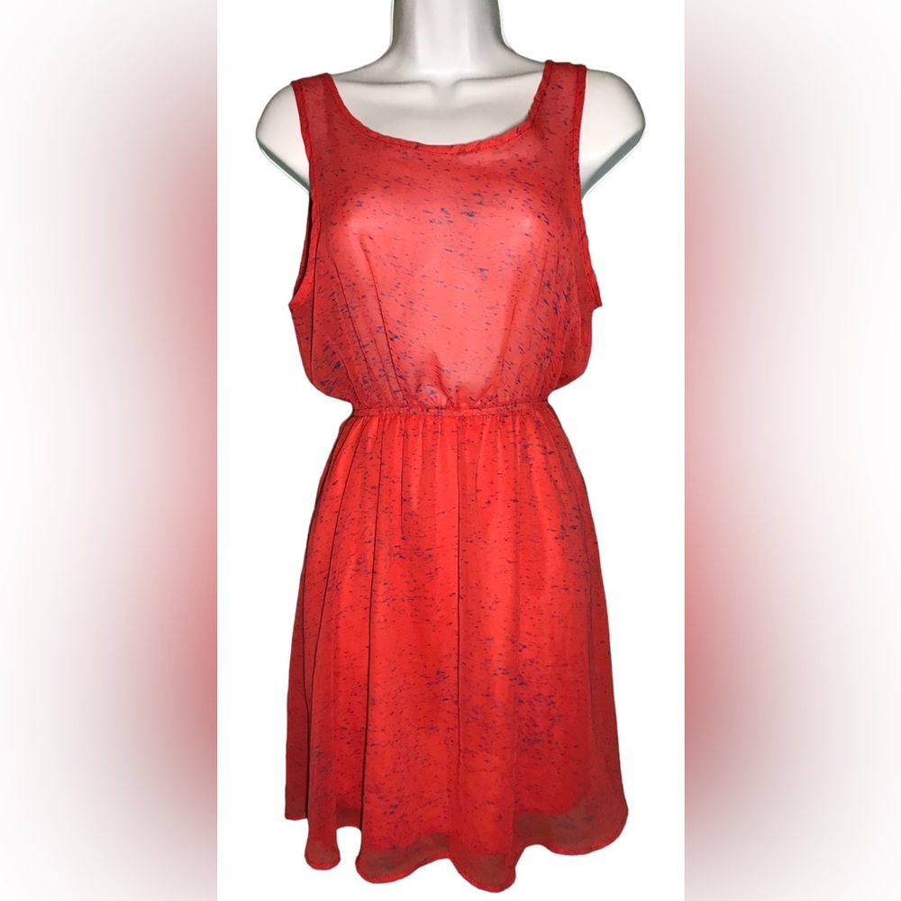 Dorothy Orange Blue Specks Bow Back Sheer Dress Swim Cover Up Skirt Lined Small